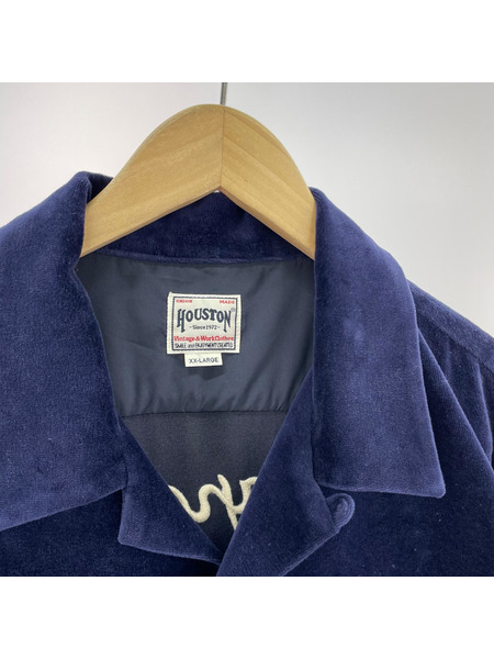HOUSTON 半袖シャツ ベロア ボウリングシャツ 紺 XXL