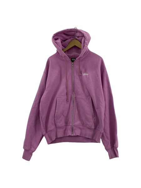 STUSSY パーカー(ジップアップ) stock logo zip hoodie M ピンク