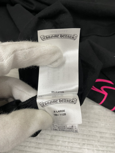 CHROME HEARTS 25AW PINK Horseshoe L/S Tee 袖フローラル バックホースシュー XL 黒×ピンク[値下]