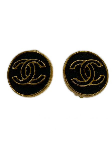 アクセサリー CHANEL イヤリング 黒 金縁