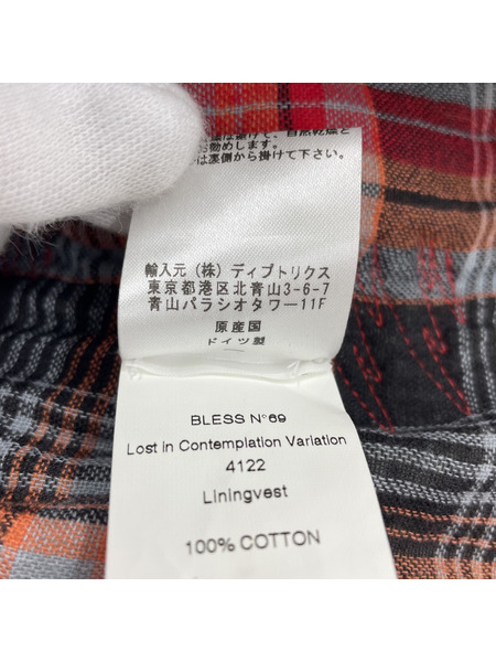 BLESS 4122 Liningvest GREY＆CHECKED 転写ライニングベスト OS ユニセックス[値下]