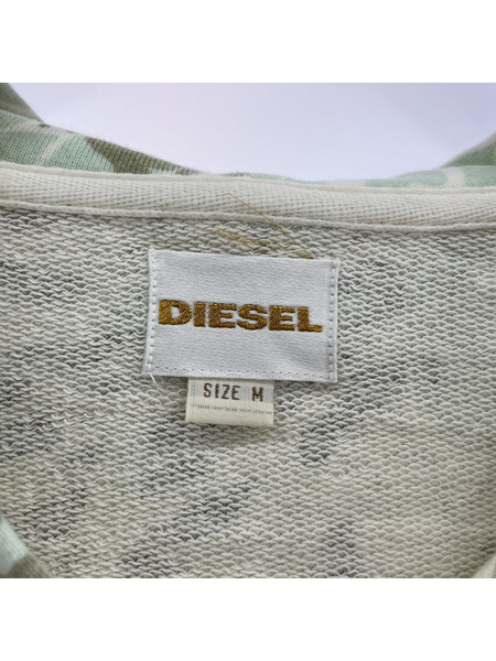 DIESEL パーカー(ジップアップ) レオパード柄ジップパーカー ミントグリーン