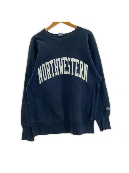 Champion スウェット・トレーナー 刺繍タグ northwestern ネイビー