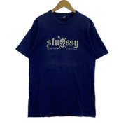 STUSSY 半袖Tシャツ・カットソー USA製 パイレーツ ロゴ S/Sカットソー 紺 L