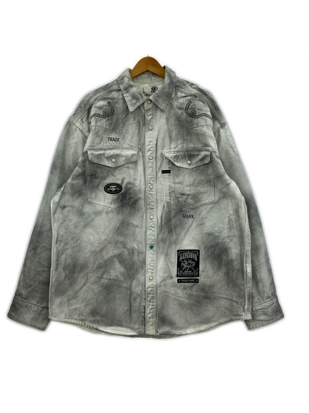 A BATHING APE 長袖シャツ AAPE ウォッシュ デニムシャツ グレー