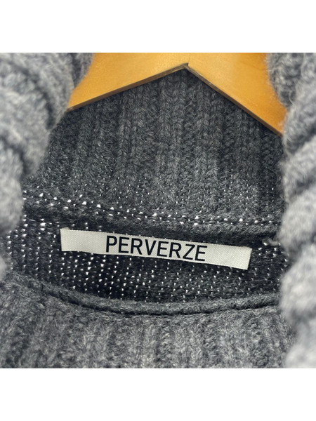 PERVERZE ニット・セーター クラッシュタートルネックニット 灰 (F)