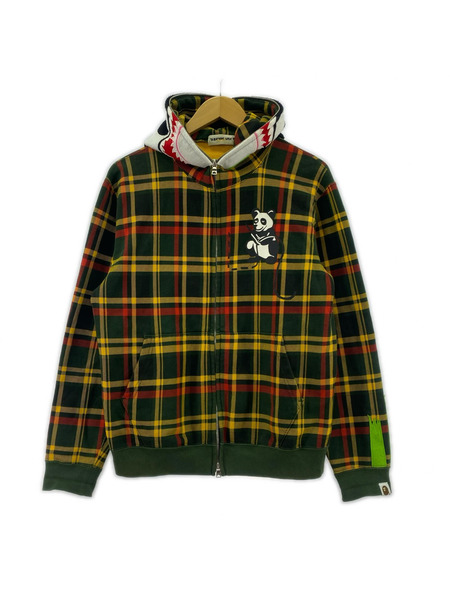 A BATHING APE パーカー(ジップアップ) チェック パンダ フルジップパーカー (S)