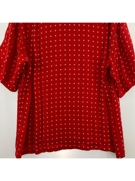 COMME des GARCONS HOMME PLUS ドット柄 キュプラ S/Sジップシャツ レッド