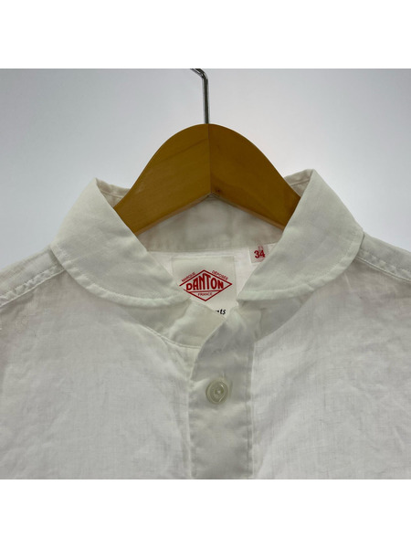 Danton 半袖シャツ ラウンドカラーリネンS/Sシャツ 白 (34)
