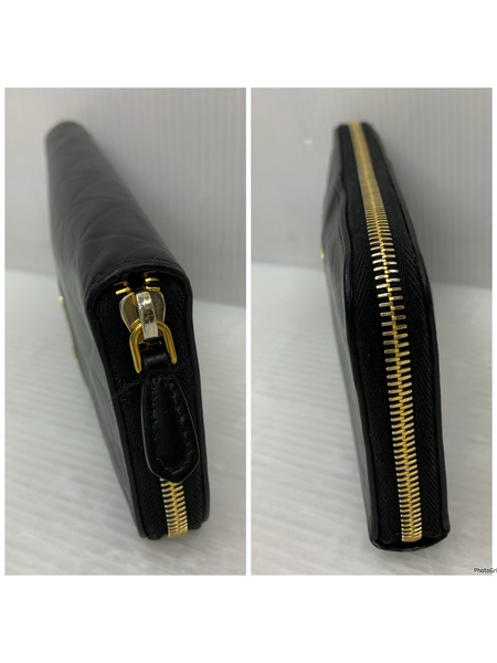 PRADA プラダ長財布 メタルロゴ キルティング ラウンドジップ 黒  ラウンドファスナー ジッパー 