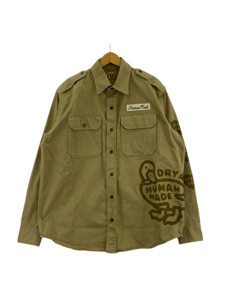 HUMAN MADE 長袖シャツ アヒルハート プリント ベージュ