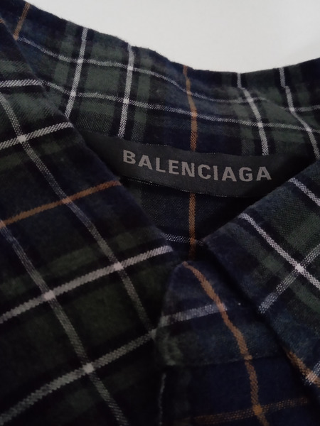 メンズラグ衣料 balenciaga バックロゴ チェックシャツ