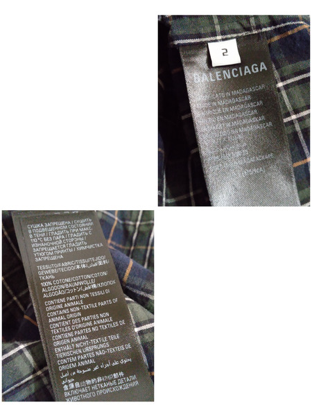 メンズラグ衣料 balenciaga バックロゴ チェックシャツ