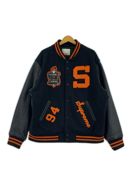 Supreme 19AW Team Varsity Jacket 袖レザースタジャン XL ブラック×オレンジ