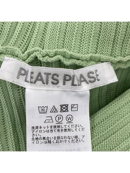 PLEATS PLEASE 長袖Tシャツ・カットソー プリーツニットハイネックプルオーバー グリーン