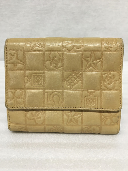 コンパクトウォレット CHANEL アイコンライン 二つ折り ベージュ