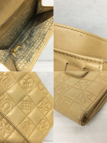 コンパクトウォレット CHANEL アイコンライン 二つ折り ベージュ