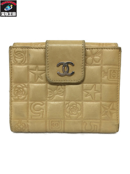 コンパクトウォレット CHANEL アイコンライン 二つ折り ベージュ