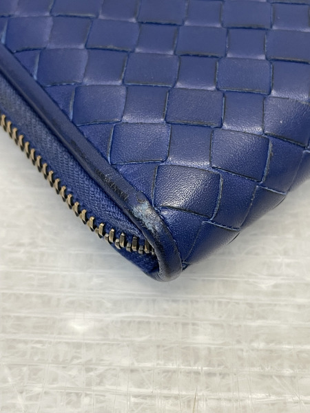 Bottega Veneta イントレチャート ラウンドジップウォレット 紺