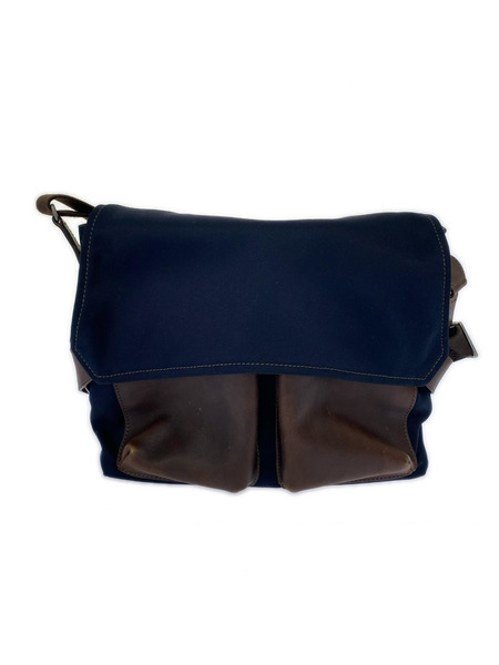 LANVIN ショルダーバッグ 紺 レザー切替