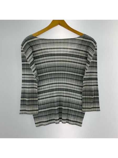 PLEATS PLEASE ISSEY MIYAKE ボーダープリーツカットソー 3 グレー