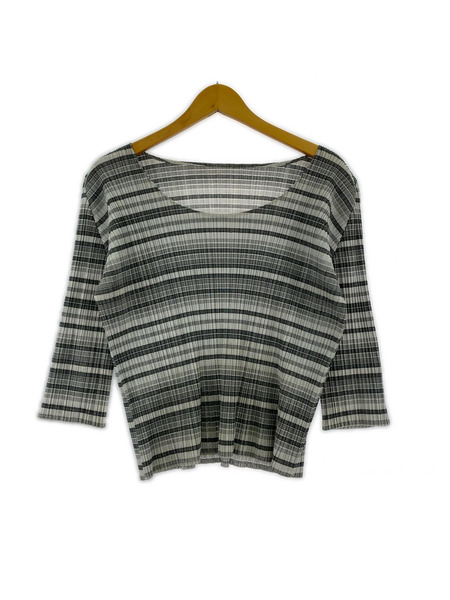 PLEATS PLEASE ISSEY MIYAKE ボーダープリーツカットソー 3 グレー