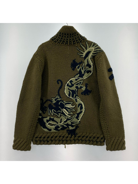 MAHARISHI カーディガン ドラゴン刺繍カウチンニット L KHK
