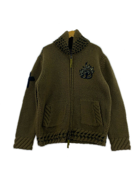 MAHARISHI カーディガン ドラゴン刺繍カウチンニット L KHK