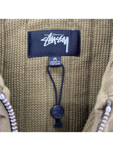 STUSSY パーカー(ジップアップ) VERTICAL QUILTED ZIP HOODIE/カーキ/M