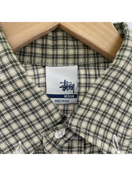 STUSSY 長袖シャツ USA製/銀タグ/チェック/M