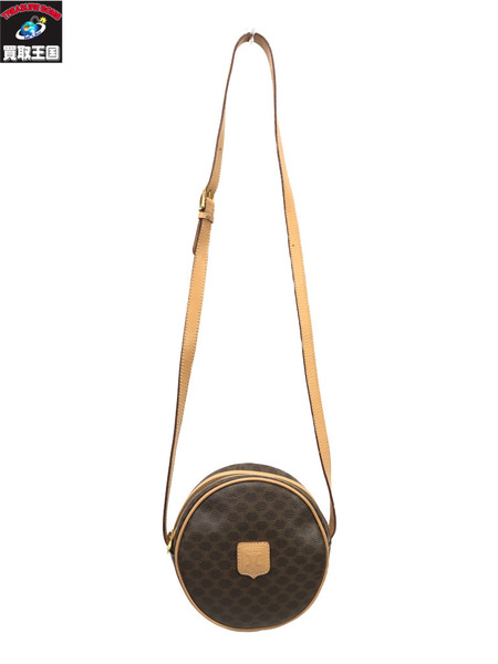 Vintage CELINE/マカダム柄/ショルダーバッグ/丸型/茶/セリーヌ[値下