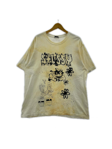 STUSSY 半袖Tシャツ・カットソー ブルドック タイダイ 黄(L)