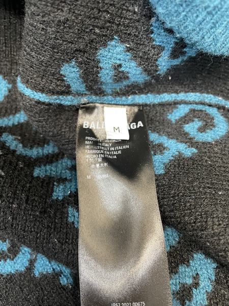 BALENCIAGA 21AW スラッシュロゴ 総柄ウールニット M