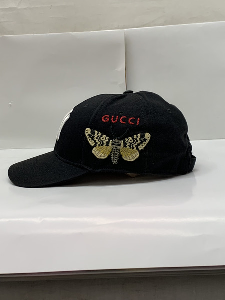 GUCCI × ニューヨークヤンキース バタフライ刺繍 ベースボールキャップ BLK Size 57-61cm グッチ NY Yankees 蝶々 帽子 野球帽