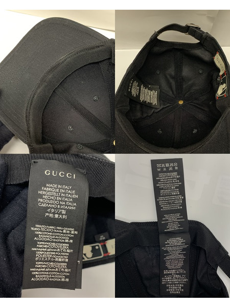 GUCCI × ニューヨークヤンキース バタフライ刺繍 ベースボールキャップ BLK Size 57-61cm グッチ NY Yankees 蝶々 帽子 野球帽