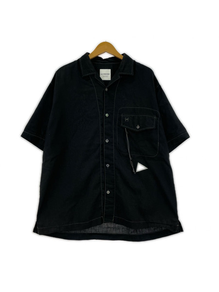 and wander 半袖シャツ dry linen open collar shirt 黒 (4)