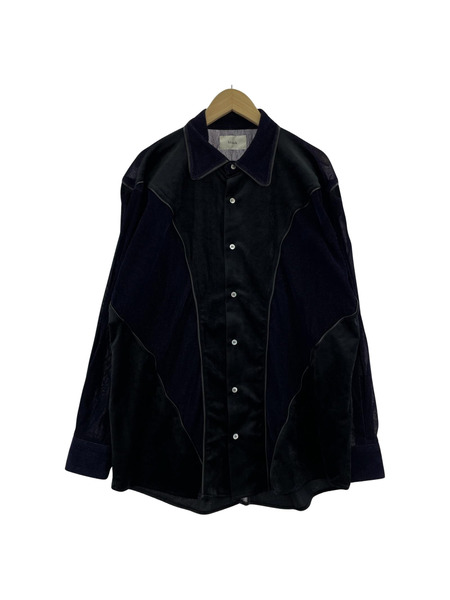 blank PIPING SPARKLY VELOUR SHIRT ベロアシャツ 0 ネイビー×ブラック