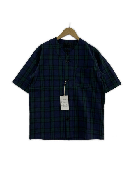 半袖シャツ JANIS&Co S/S ノーカラー チェックシャツ
