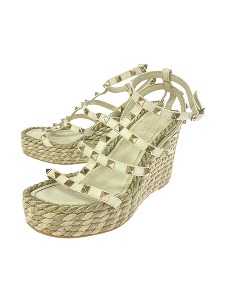 VALENTINO GARAVANI ソノ他 ロックスタッズカーフスキンストラップウェッジサンダル