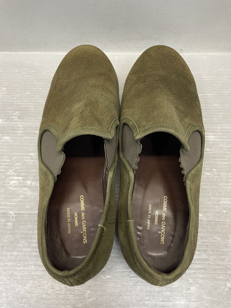 90s COMME des GARCONS HOMME 日本製 ラバーソール スウェードスリッポン 26.5 オリーブ