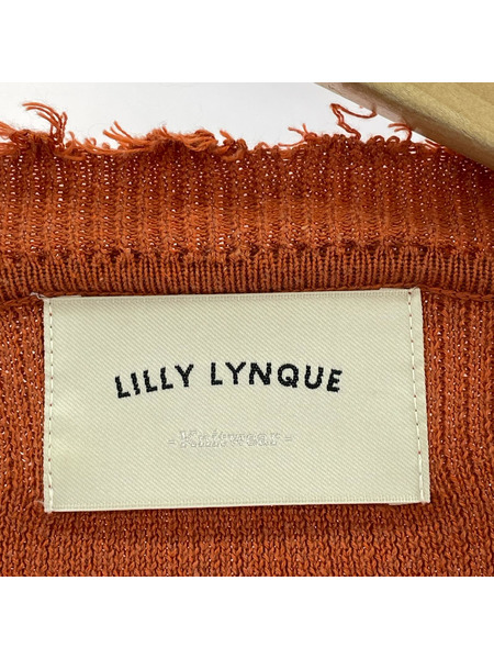 Lilly Lynque カーディガン ダメージ加工 38 オレンジ