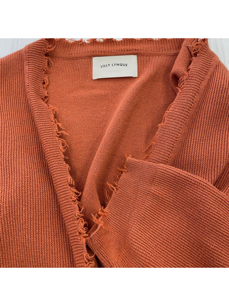 Lilly Lynque カーディガン ダメージ加工 38 オレンジ