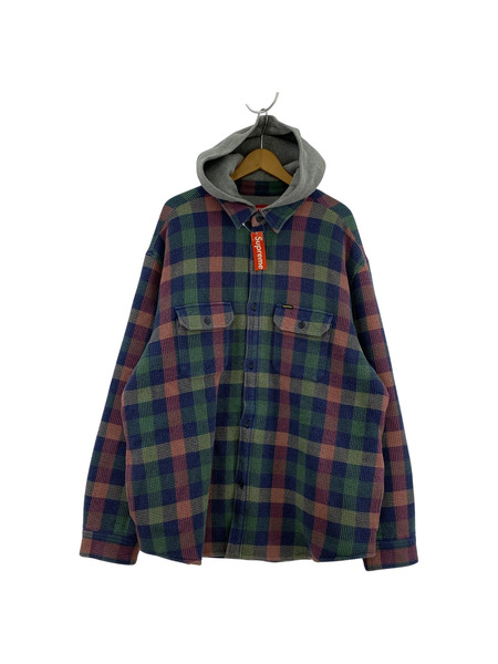 Supreme/24FW/WAFFLE PLAID HOODED SHIRT/XL/GRN[値下]