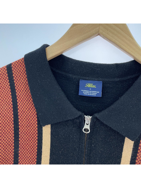 Helas ジップアップ ニットカーディガン(L) ブラック×ブラウン ストライプ[値下]