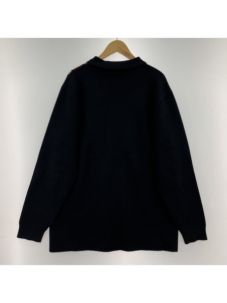 Helas ジップアップ ニットカーディガン(L) ブラック×ブラウン ストライプ[値下]