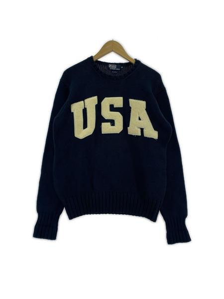 POLO RALPH LAUREN ニット・セーター 90s USA BIG LOGO ワッペン ニット NVY M