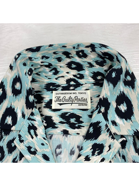 WACKO MARIA 長袖シャツ LEOPARD HAWAIIAN SHIRT-水色×黒 L