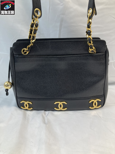 CHANEL シャネル キャビアスキン トリプルココマーク チェーンバッグ レザー ブラック