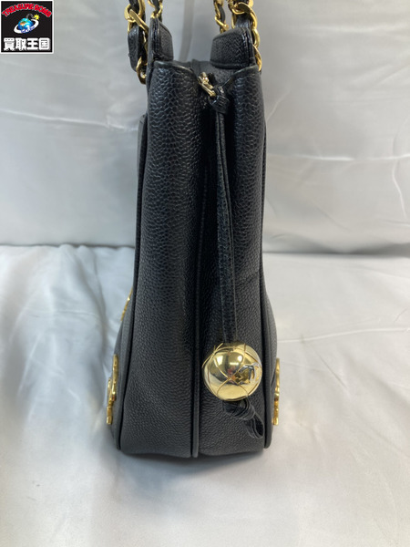 CHANEL シャネル キャビアスキン トリプルココマーク チェーンバッグ レザー ブラック