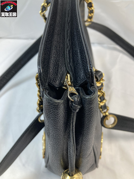 CHANEL シャネル キャビアスキン トリプルココマーク チェーンバッグ レザー ブラック